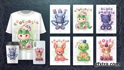 Vector cartoon character adorable set animals Vector cartoon character adorable set animals