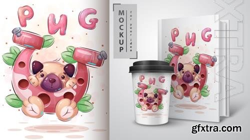 Vector pug with horseshoe merchandising Vector pug with horseshoe merchandising