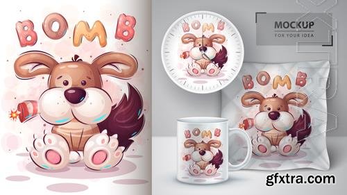 Vector dog with bomb illustration and merchandising Vector dog with bomb illustration and merchandising