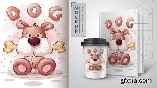 Vector dog with bone poster and merchandising Vector dog with bone poster and merchandising