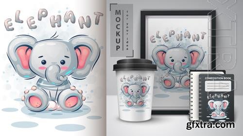 Vector cute elephant poster and merchandising Vector cute elephant poster and merchandising