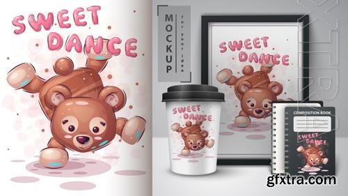 Vector bear dance poster and merchandising Vector bear dance poster and merchandising