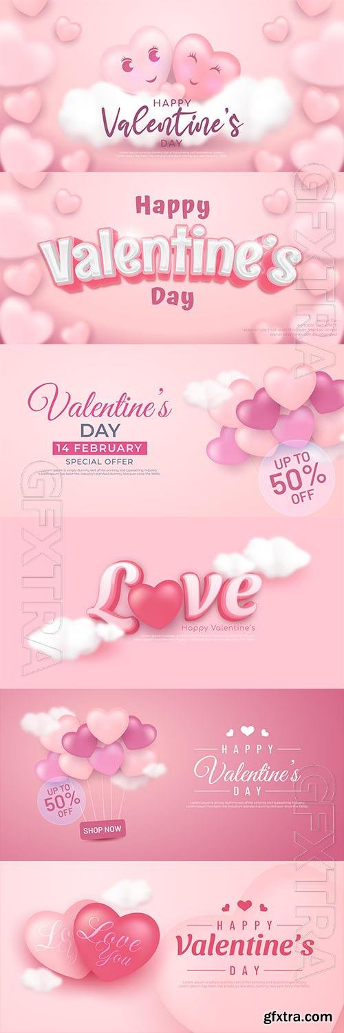 Vector realistic banner valentines day couple vector design with 3d love background Vector realistic banner valentines day couple vector design with 3d love background