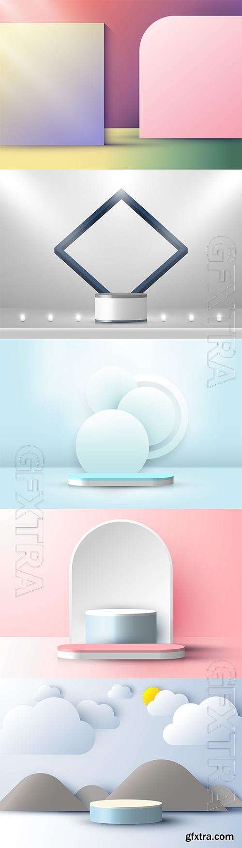 3d stage podium pedestal and rounded backdrop with neon light 3d stage podium pedestal and rounded backdrop with neon light