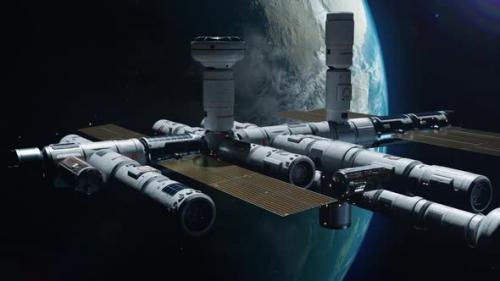 Videohive - A new space station in space orbiting the Earth. a concept on the theme of space exploration - 42974608 - 42974608