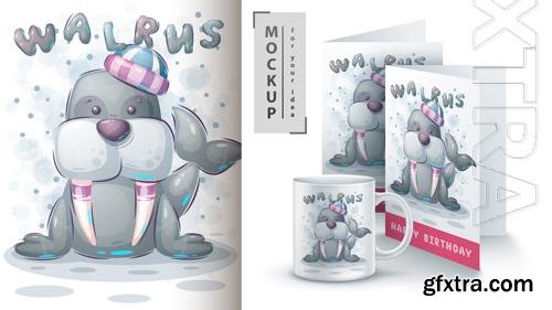 Vector winter walrus poster and merchandising Vector winter walrus poster and merchandising