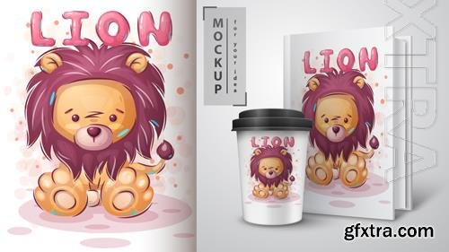 Vector cute teddy lion poster and merchandising Vector cute teddy lion poster and merchandising