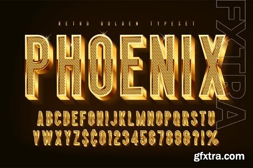 Golden 3d shining font, gold letters and numbers