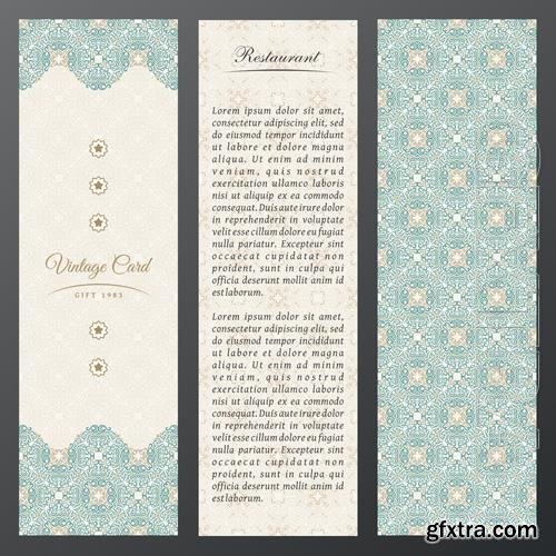 Vector vintage pattern labels vertical cards in ethnic design eastern floral frame vol 3