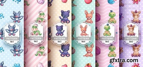 Vector seamless pattern cartoon character teddy animal