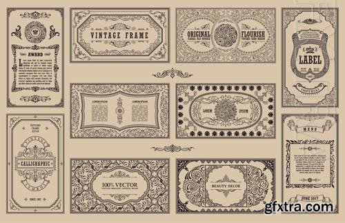 Vector calligraphic vintage frames and retro cards floral engraving design labels Vector calligraphic vintage frames and retro cards floral engraving design labels