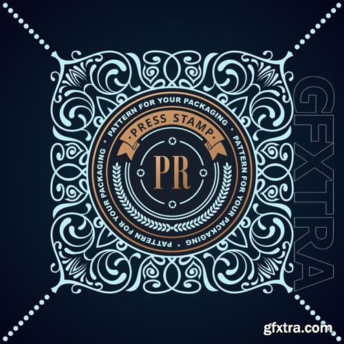 Vector frame label in vintage ornament for packing vol 5 Vector frame label in vintage ornament for packing vol 5
