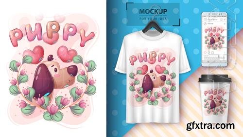 Cartoon character adorable love dog in vector