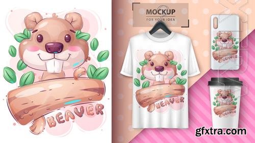 Vector cartoon character adorable beaver Vector cartoon character adorable beaver
