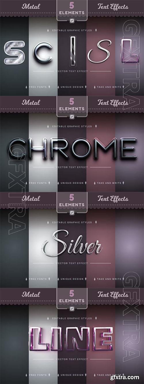 Set of 5 realistic metallic editable text effects