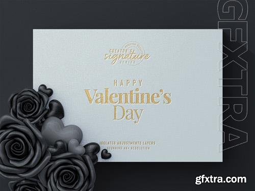 PSD valentines day flyer invitation mockup with decorative roses and love hearts landscape scene