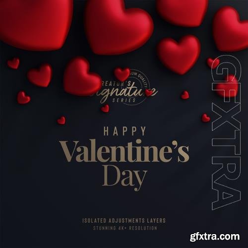 PSD valentines day cute background mockup with decorative love hearts top view scene