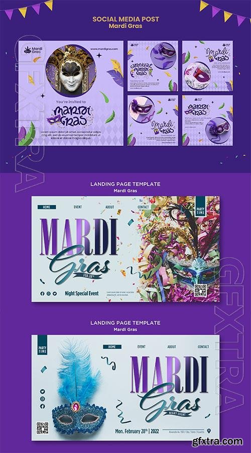 PSD landing page template for mardi gras with carnival mask