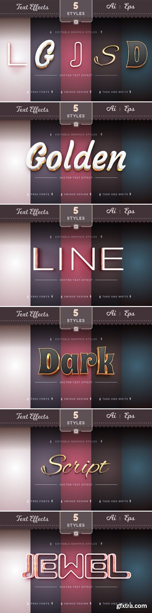 Set 5 Golden Editable Text Effects, Font Styles 2X24LH6