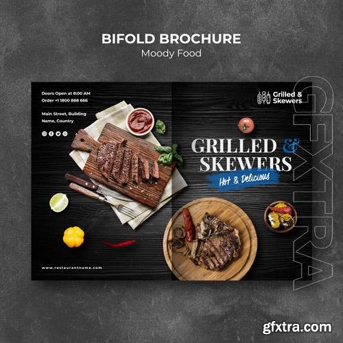 PSD grilled steak and veggies restaurant bifold brochure template