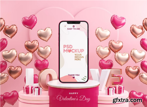 Valentines day mobile phone screen mockup
