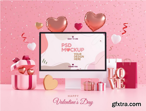 Valentines day computer screen mockup