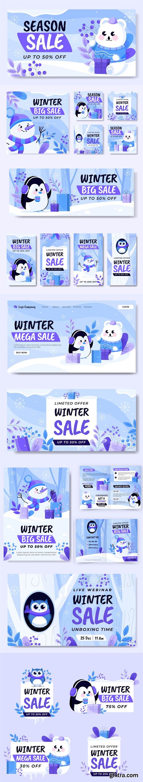 Winter Season Sale Hand drawn Flat Marketing Pack - 10 Vector Design Templates Winter Season Sale Hand drawn Flat Marketing Pack - 10 Vector Design Templates