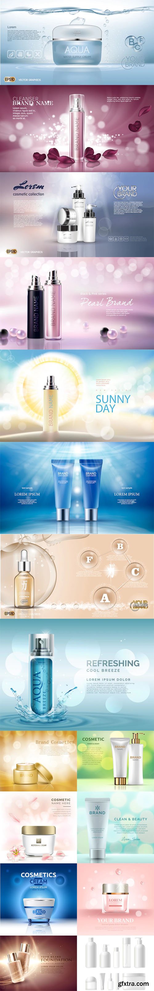 Realistic Cosmetic Products Backgrounds Collection - 16 Vector Design Templates Realistic Cosmetic Products Backgrounds Collection - 16 Vector Design Templates