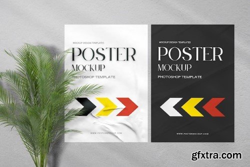 Black and white poster mockup on wall textured background
