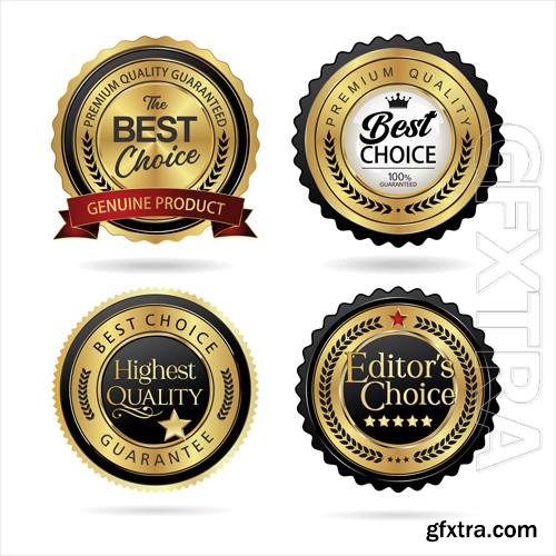 Vector collection of premium quality gold and black badge retro design vector illustration