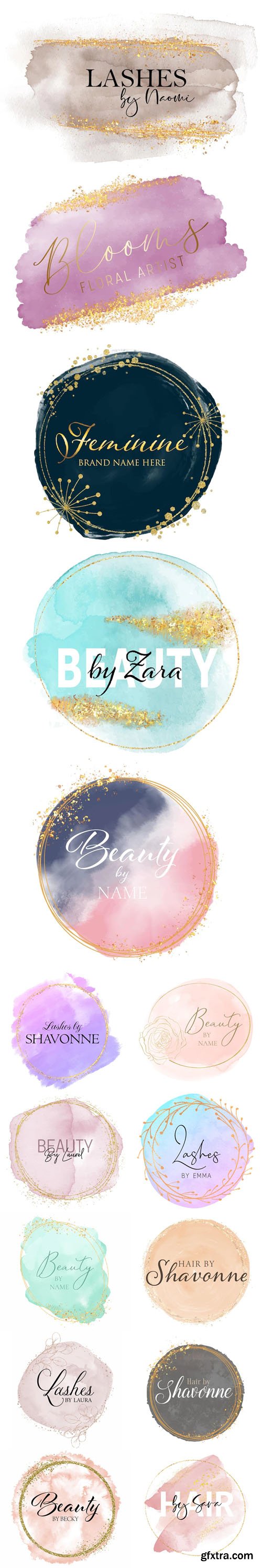 Elegant Decorative Glitter Watercolor Logos - 15 Vector Design Templates Elegant Decorative Glitter Watercolor Logos - 15 Vector Design Templates