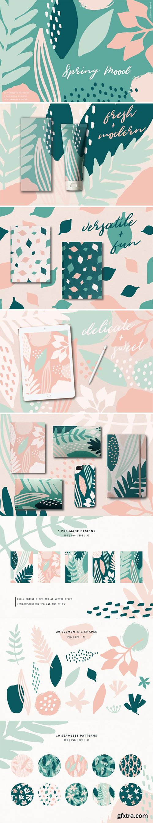 Spring Mood - Vector Patterns +Elements Collection Spring Mood - Vector Patterns +Elements Collection