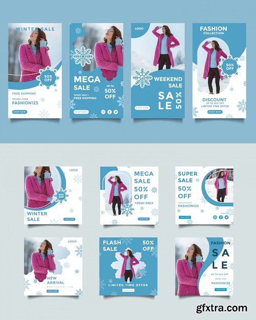 Winter Sales - Social Media Posts Vector Design Templates Winter Sales - Social Media Posts Vector Design Templates