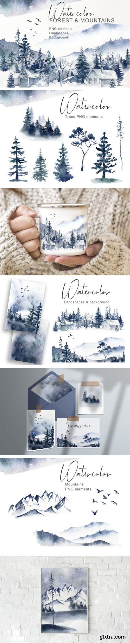 Watercolor Forest & Mountain PNG Clipart Watercolor Forest & Mountain PNG Clipart