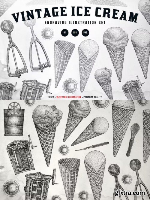 Engraving Ice Cream Illustration Set