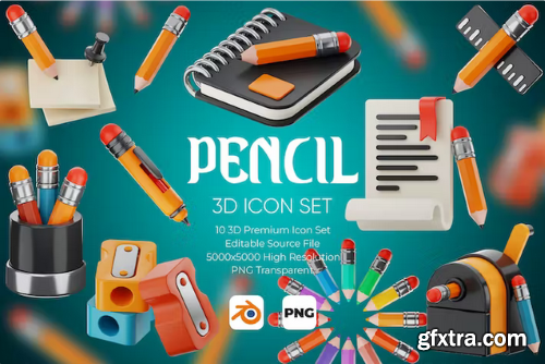 Pencil 3D Icon Set