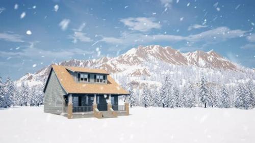 Videohive - Winter Landscape With A House In The Mountains - 43193169 - 43193169