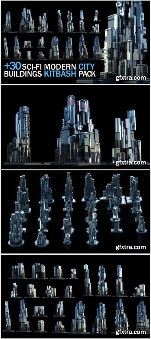 ArtStation - +30 Sci-Fi Modern City Buildings Kitbash Pack