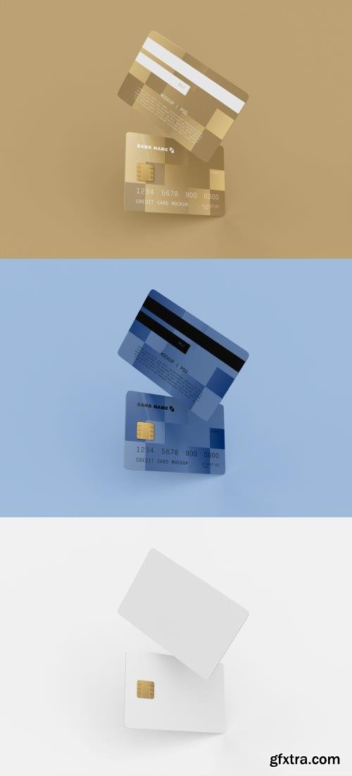 Front and Back View of Two Plastic Credit Cards Mockup 461123233