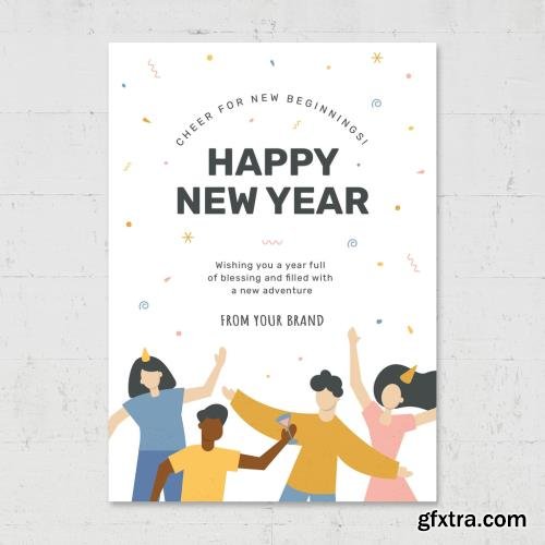 Happy New Year Flyer Poster Card with Dancing Characters 463165177