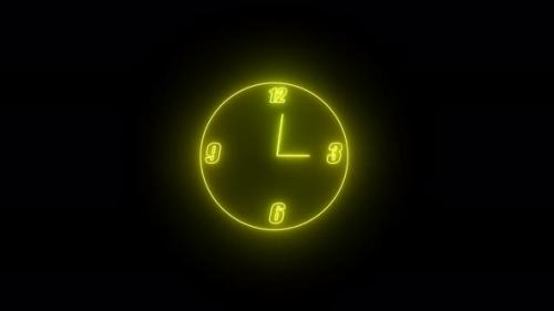 Videohive - Yellow color bright clock with glowing neon light . wall clock timer.12 hour is going speedy Vd1129 - 43323078 - 43323078