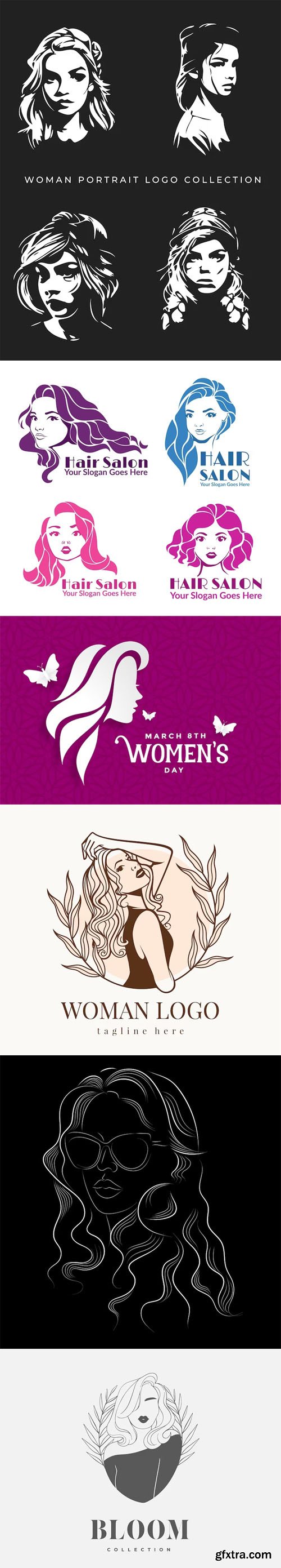 Woman Portrait Logos - Vector Design Templates Collection Woman Portrait Logos - Vector Design Templates Collection