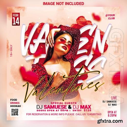 PSD valentines day flyer psd night club party flyer social media post and web banner template psd
