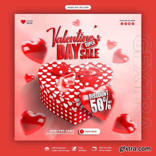 PSD happy valentine's day discount sale instagram or social media post template vol 2