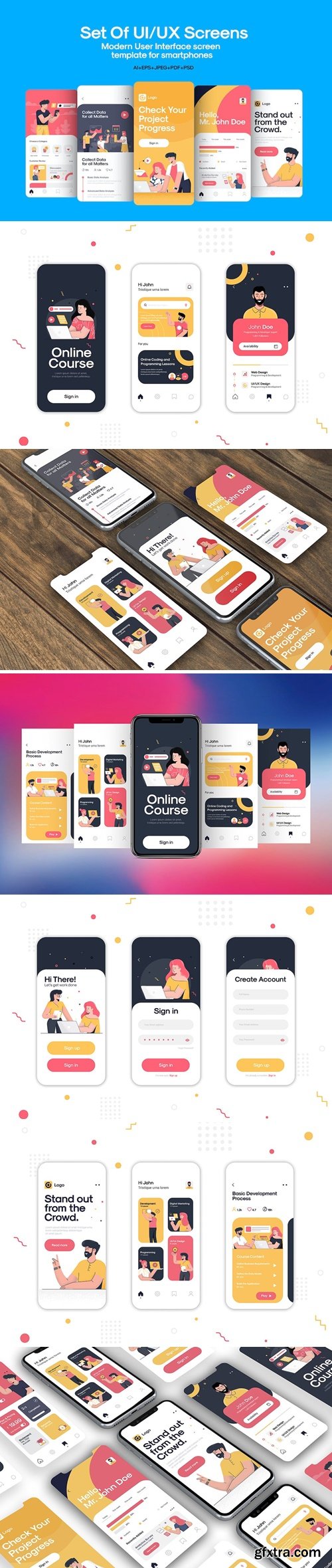 Set of UI, UX, GUI screens on various topics SGVP2EH