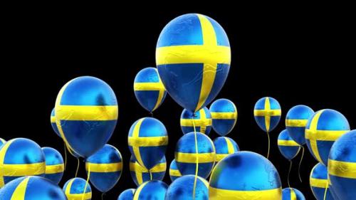 Videohive - Sweden Flag On The Flying Balloons Transparent - 43396481 - 43396481