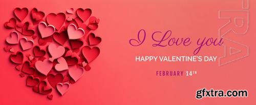 PSD happy valentines day banner, holiday romantic background mockup with decorative love hearts