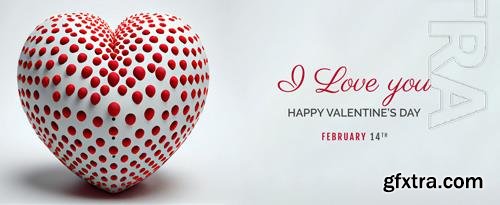 PSD happy valentines day banner, holiday romantic background mockup with decorative