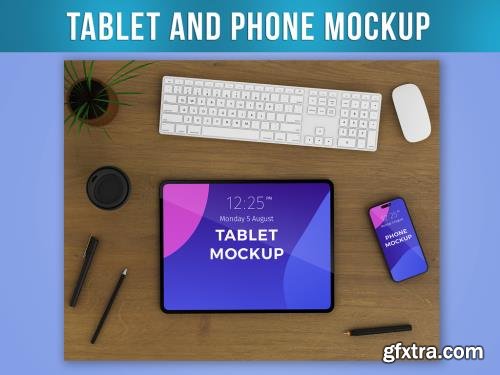 Tablet and Phone Mockup Top View 547367490