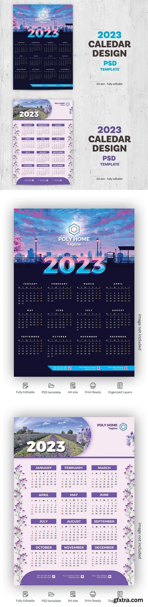 Two Wall Calendar 2023 PSD Templates Two Wall Calendar 2023 PSD Templates